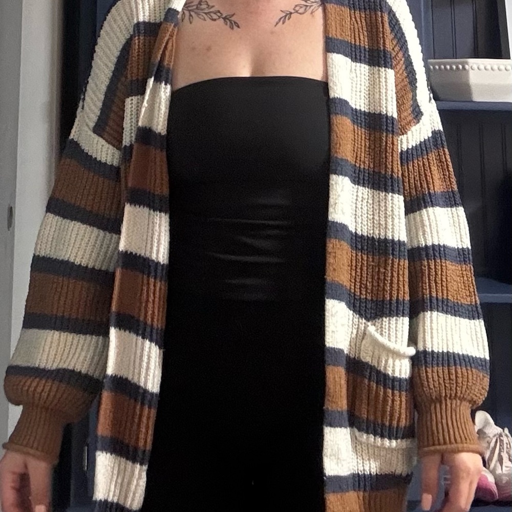 Maurices Brown and Blue Striped Cardigan